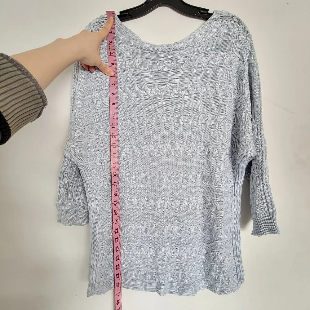 Lauren Ralph Lauren Cable Knit Light Baby Blue 3/4 Sleeve Cotton Sweater Large